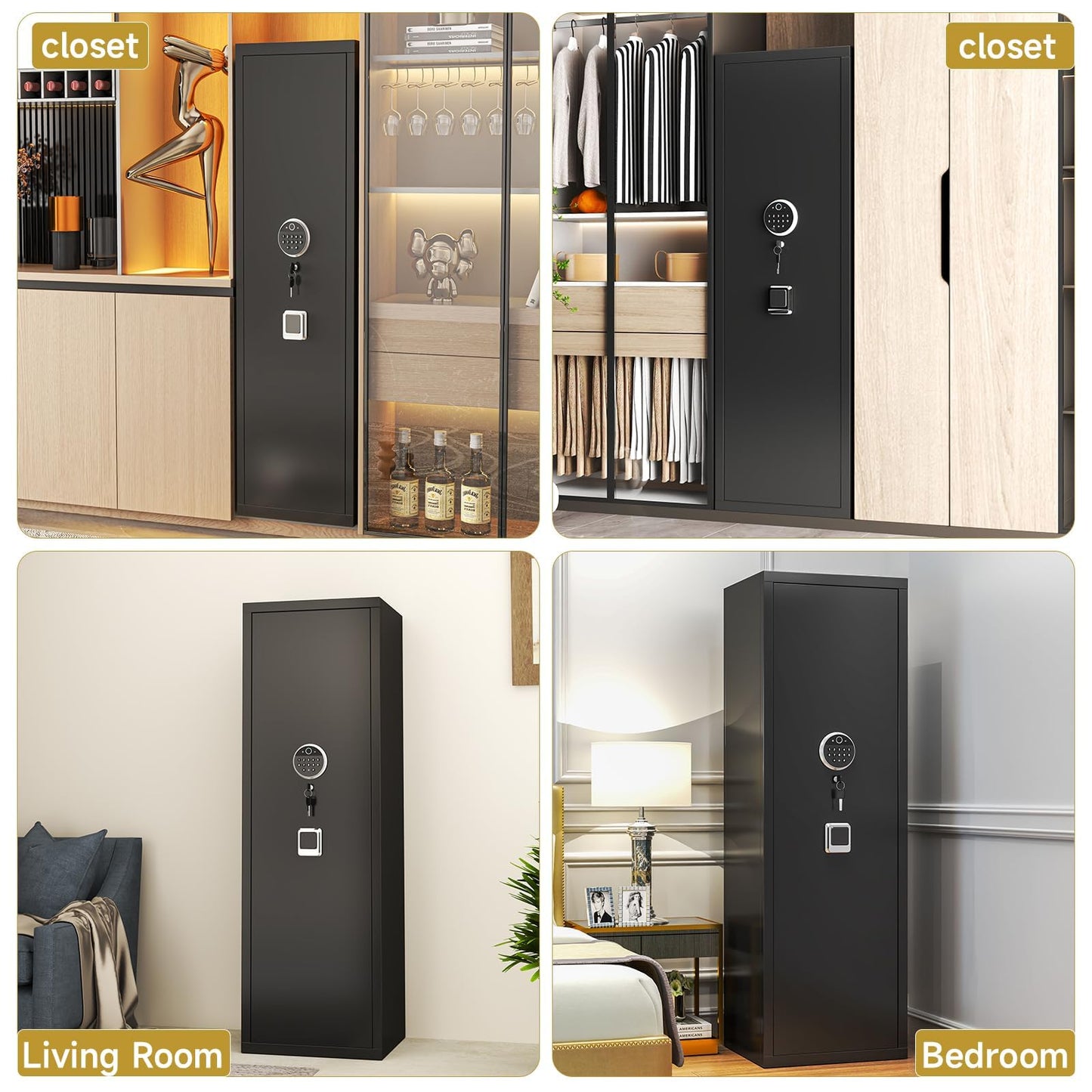 Bezuny Long Gun Safe,Rifle Safe with Biometric Gun Safe,Heat-Resistant Heavy Duty Gun Safes,Large Safe No Assembly Required, Security Safe for Home with Adjustable Shelves, Black