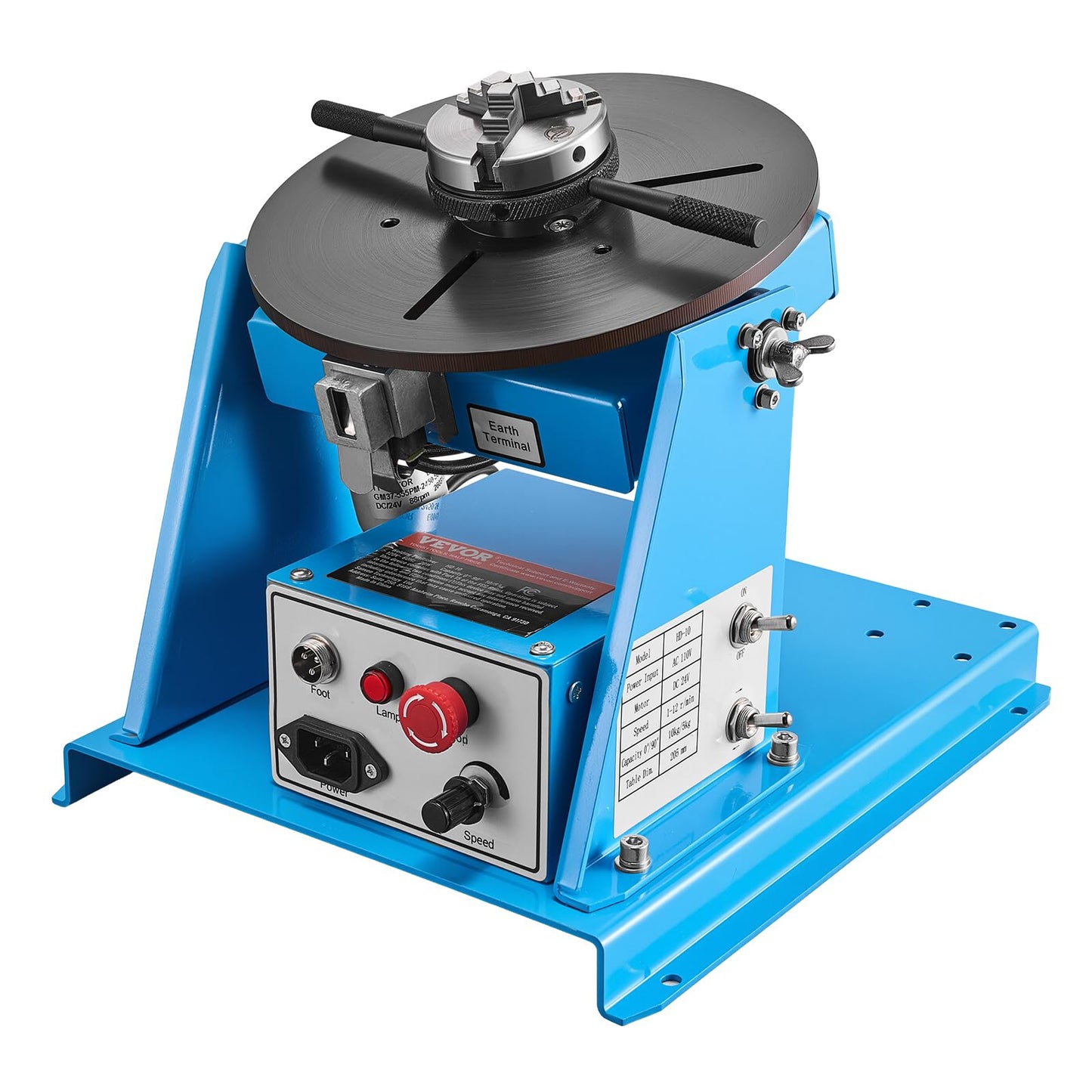 VEVOR Rotary Welding Positioner 10KG, 1-12 RPM 20W, Adjustable 0-90° Turntable with 8.1 Inch 3-Jaw Chuck, Compact Welder Machine for Precision Cutting, Grinding, Assembly, and Testing