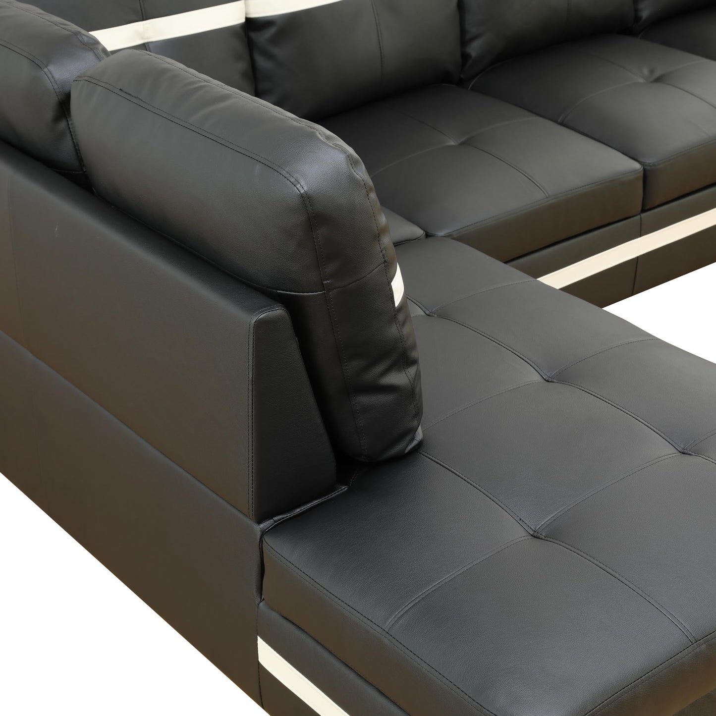 NicBex Modern L-Shape Sectional Sofa with Left Chaise, Black Leather Upholstered, 3-Seater, Large, Black