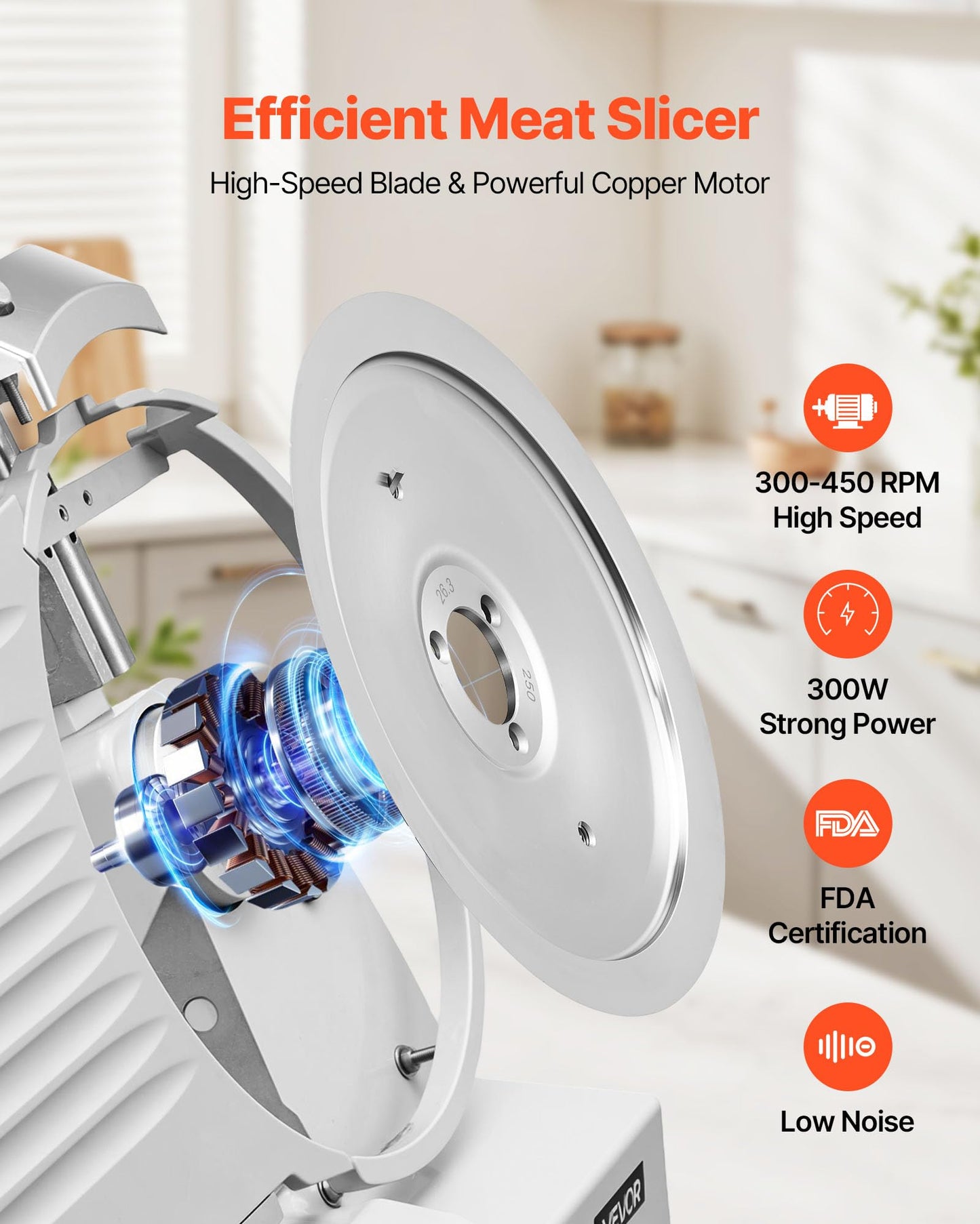 VEVOR Commercial Meat Slicer, 300W Electric Cutter, Removable 10" Carbon Steel Blade and Food Tray, 0-0.47" Adjustable Thickness Food Slicer Machine,for Frozen Meat, Ham, Baguett, Steak, ETL Approved