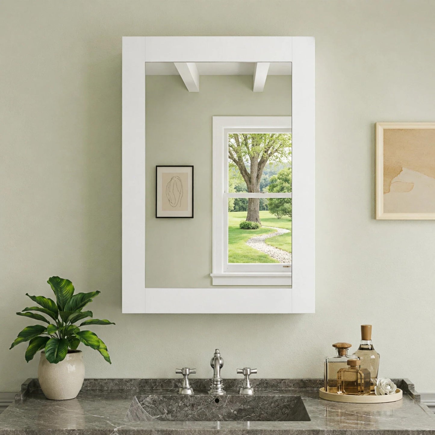 Buruis 20 x 28 Inch Wood Medicine Cabinet with Mirror, Recessed or Wall-Mounted Bathroom Storage Organizer, Adjustable Shelves & Soft-Close Hinges, Fully Assembled, White