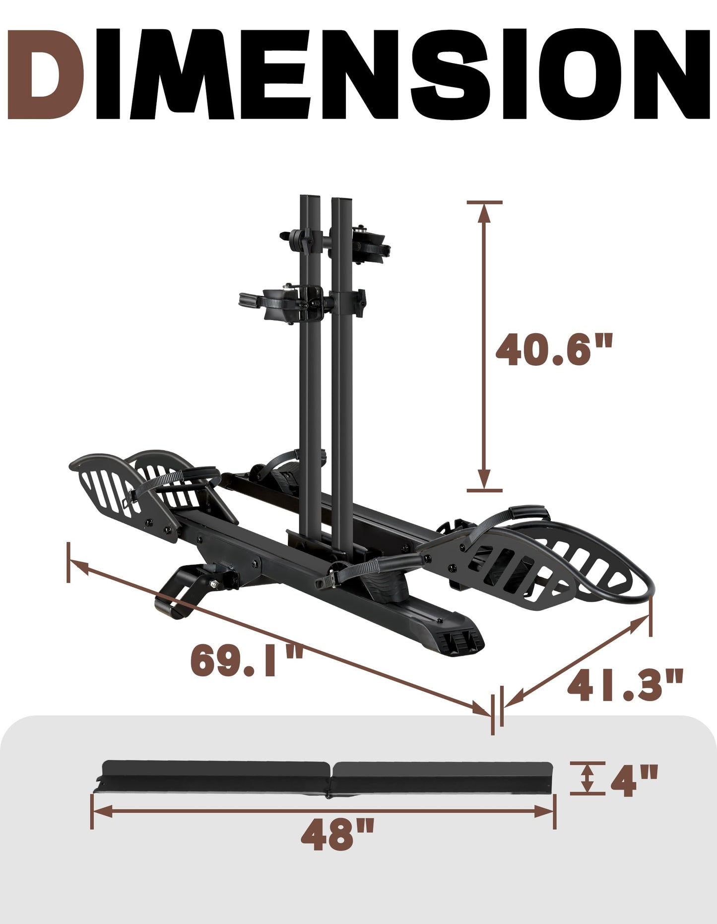 Young Electric E-Bike Rack with Ramp, Hitch 2 Bike Rack, 200 lbs Capacity Electric Bike Carrier, Foldable Platform Mount for Cars, Trucks, SUVs, Minivans, Up to 5-Inch Fat Tire for 2'' Receiver