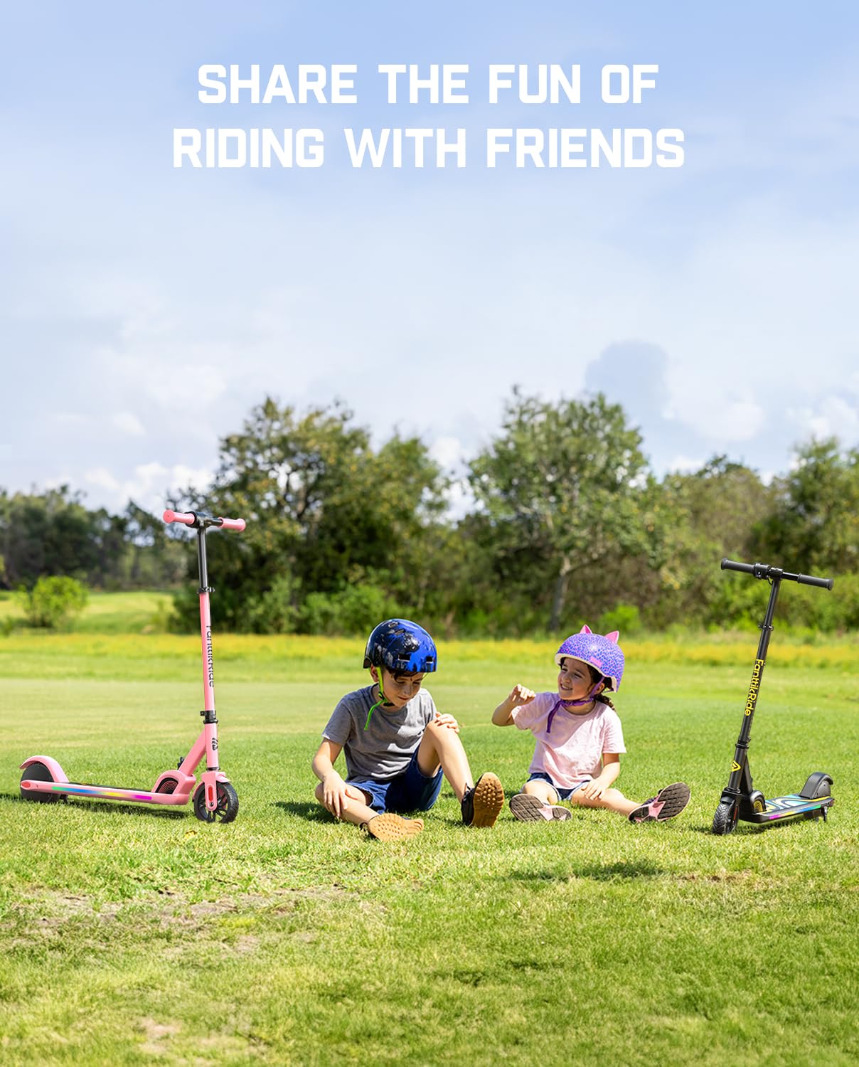 FanttikRide C9 Pro Kids Electric Scooter Ages 8-12, Colorful Rainbow Lights, E-Scooter for Kids 3.9-5.2 ft, 132 lbs, 5 Miles Range, Up to 40 min Ride Time, 5/8/10 MPH, 3 Adjustable Heights, Black