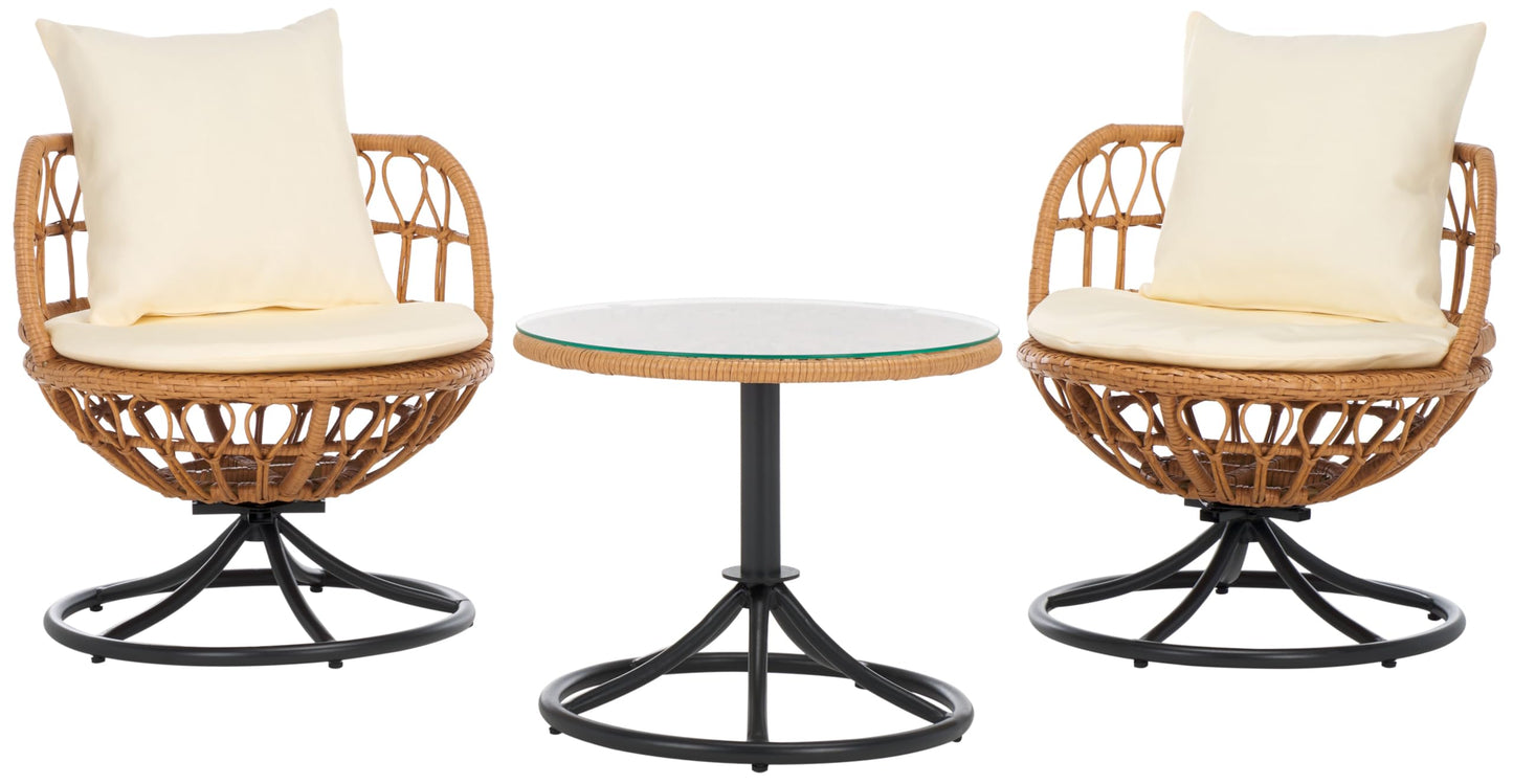 SAFAVIEH Outdoor Collection Colby Natural/Beige 3-Piece Patio Set