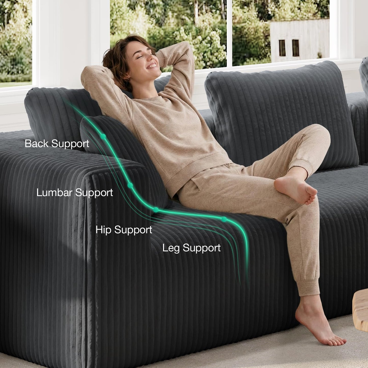 Novilla 106" Modular Sectional Sofa, Modern Cloud Sectional Couch with Smarts Coil® Support, L-Shape Boneless Couch for Living Room Apartments, No Assembly Required, Dark Gray (3 Seat w/ 1 Ottoman)