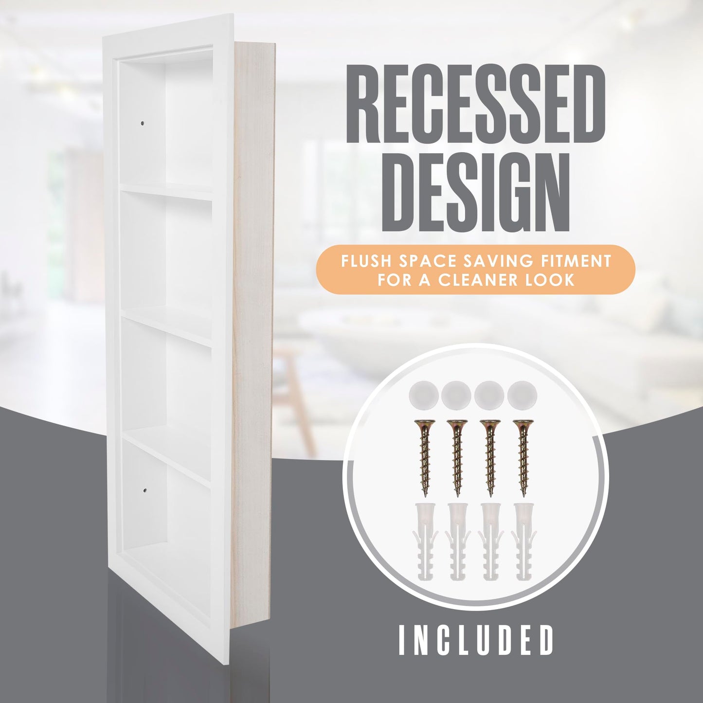 Houseables Recessed Medicine Cabinet, Recessed Wall Niche, Medicine Cabinet Insert, Bathroom Niche, In Wall Shelf, Insert for Drywall, Between Studs Shelf Replacement, Without No Mirror, 14x36 (17x38)