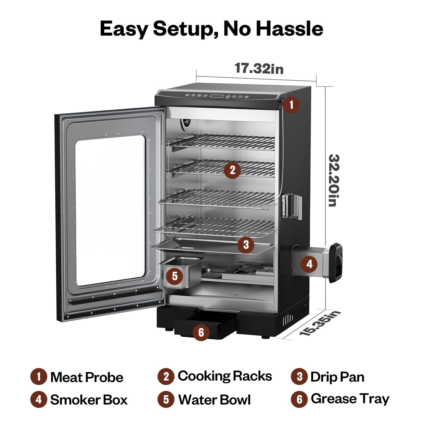 EAST OAK 30" Electric Smoker for Outdoors | Built-in Meat Probe & Clear Viewing Window | Side Chip Loader for 6x Longer Uninterrupted Smoking | 725 sq in Cooking Area for Bigger Batches, Night Blue