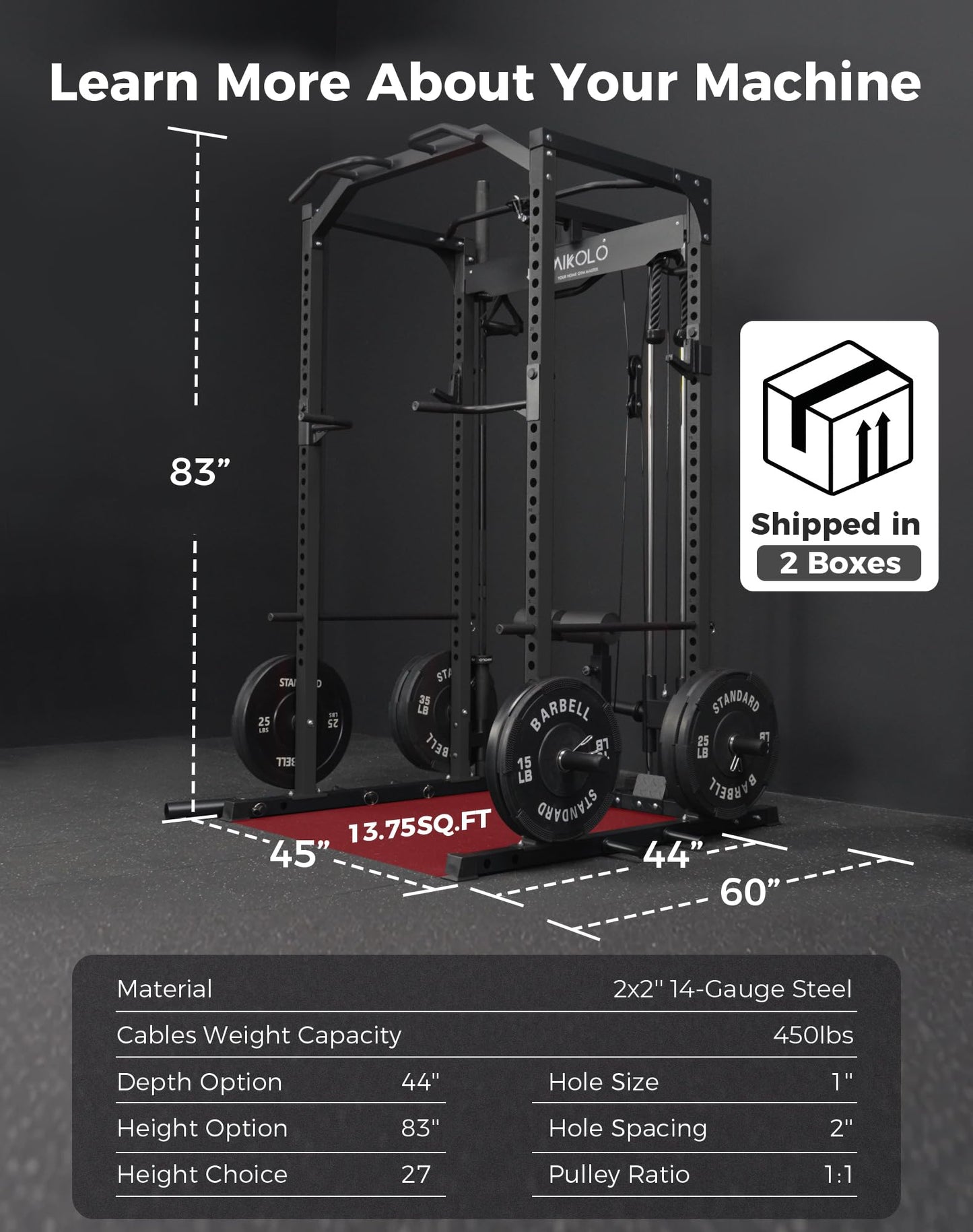 Mikolo F4 2.0 Power Cage with Dual-Track Smooth Pulley System, 1200LBS Power Rack with Leg Hold-Down for Heavy LAT Pulldowns, All-in-One Squat Rack with More Training Attachments for Home Gym (Black)