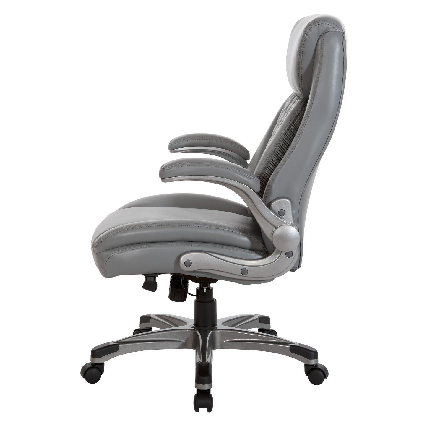 Office Star Executive Adjustable Bonded Leather Office Chair with Flip Arms, Grey