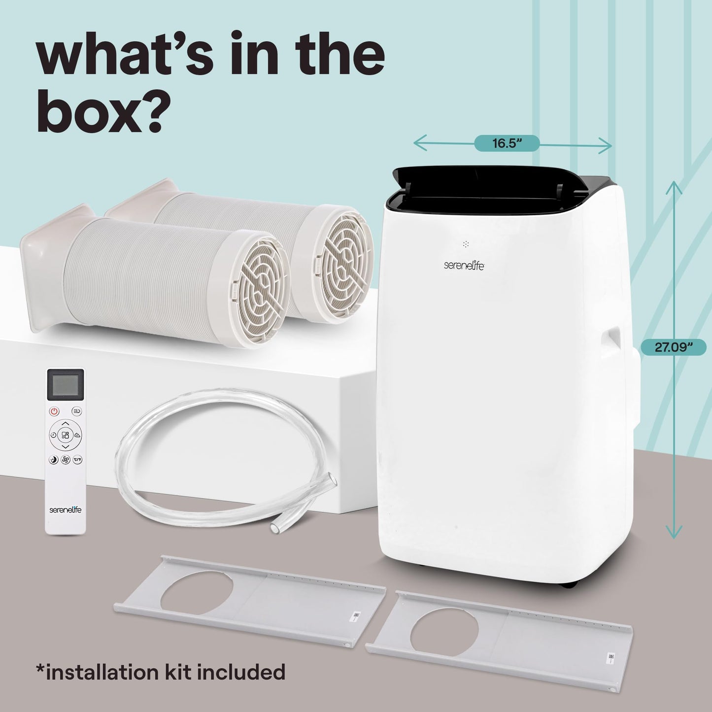 SereneLife 14,000 BTU Dual Hose Portable Inverter Air Conditioner, Smart Cooling Heating with WiFi, Ultra Quiet, Energy Efficient, For Bedrooms, Living Spaces & Offices, 650 Sq. Ft. Coverage