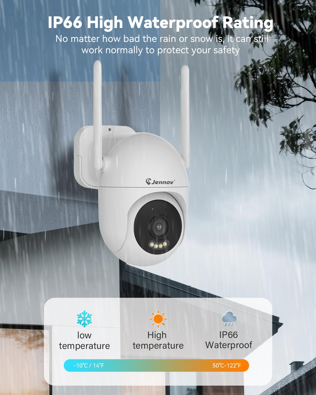 Jennov 5MP Wireless Security Camera System with Monitor, 4 Outlet-Powered WiFi Cameras, 10CH NVR with 500GB HDD, Night Vision, Motion Detection, IP66, No Subscription, Indoor Outdoor
