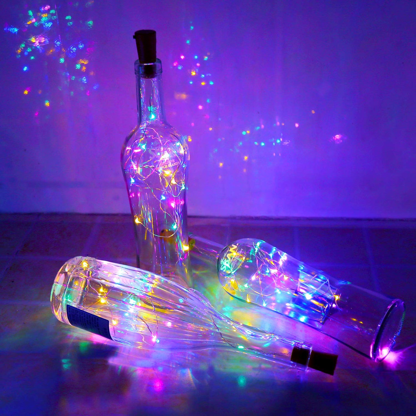 Aluan Wine Bottle Lights - 10 Pack, 20 LED, Waterproof, Copper, Multicolor, Model BL00, Ideal for Parties and Weddings