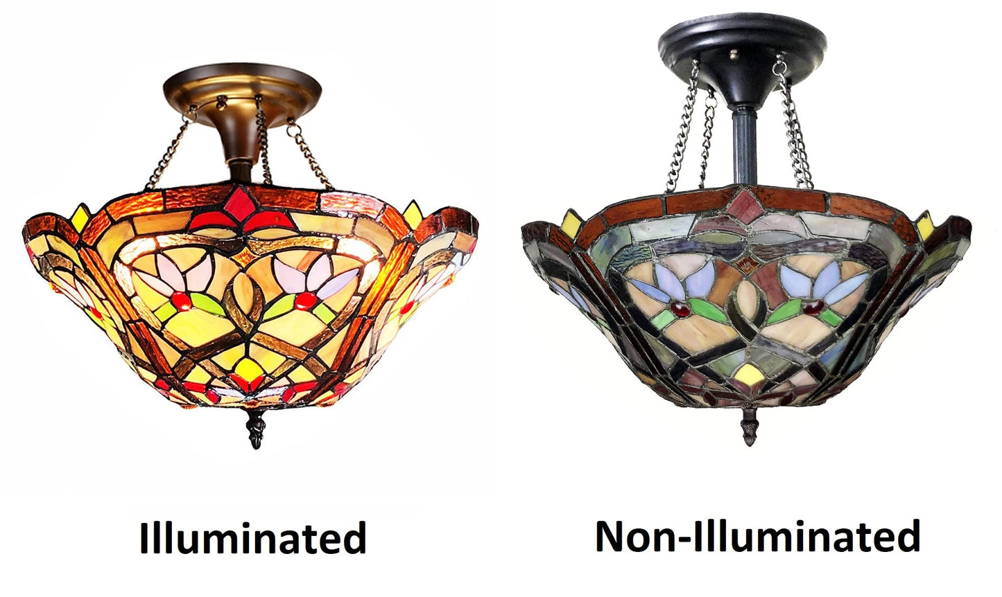 Chloe Lighting Tiffany-Style Semi-Flush Pendant, Victorian Design, Stained Glass, 14.5in Height, Multicolor, Model CH1T579AV16-UF2