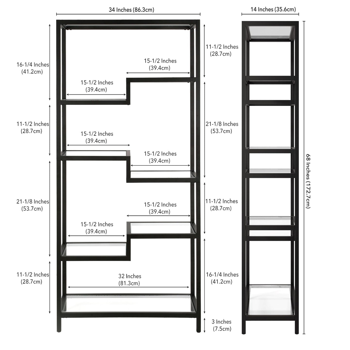 Henn&Hart 68" Tall Rectangular Bookcase in Blackened Bronze, for Home Office, Living Room