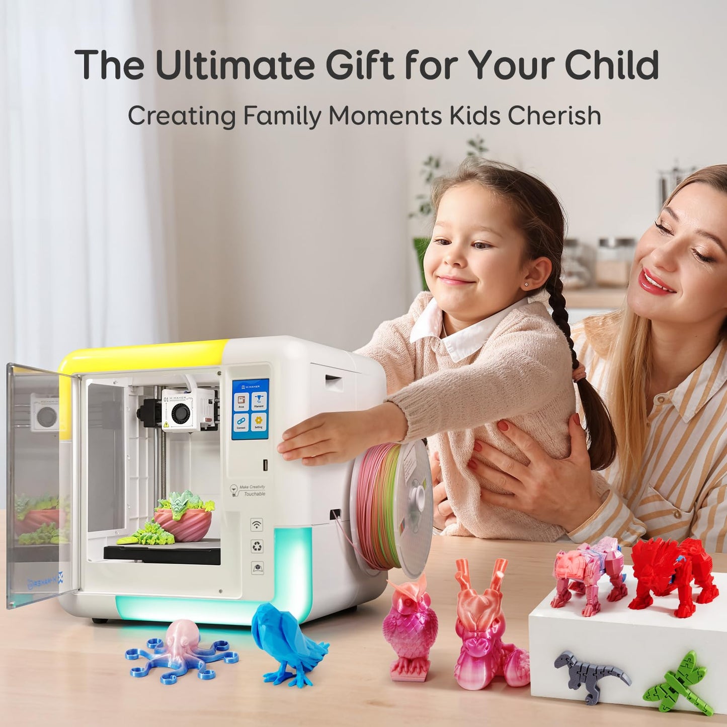 AOSEED 3D Printer for Kids & Beginners, AI-Powered Toy Maker with Leveling-Free Design, 400mm/s Speed, 17+ Design Modules, 8 PLA Filaments, Enclosed Mini 3D Printer for Home & School, X-Maker AI+