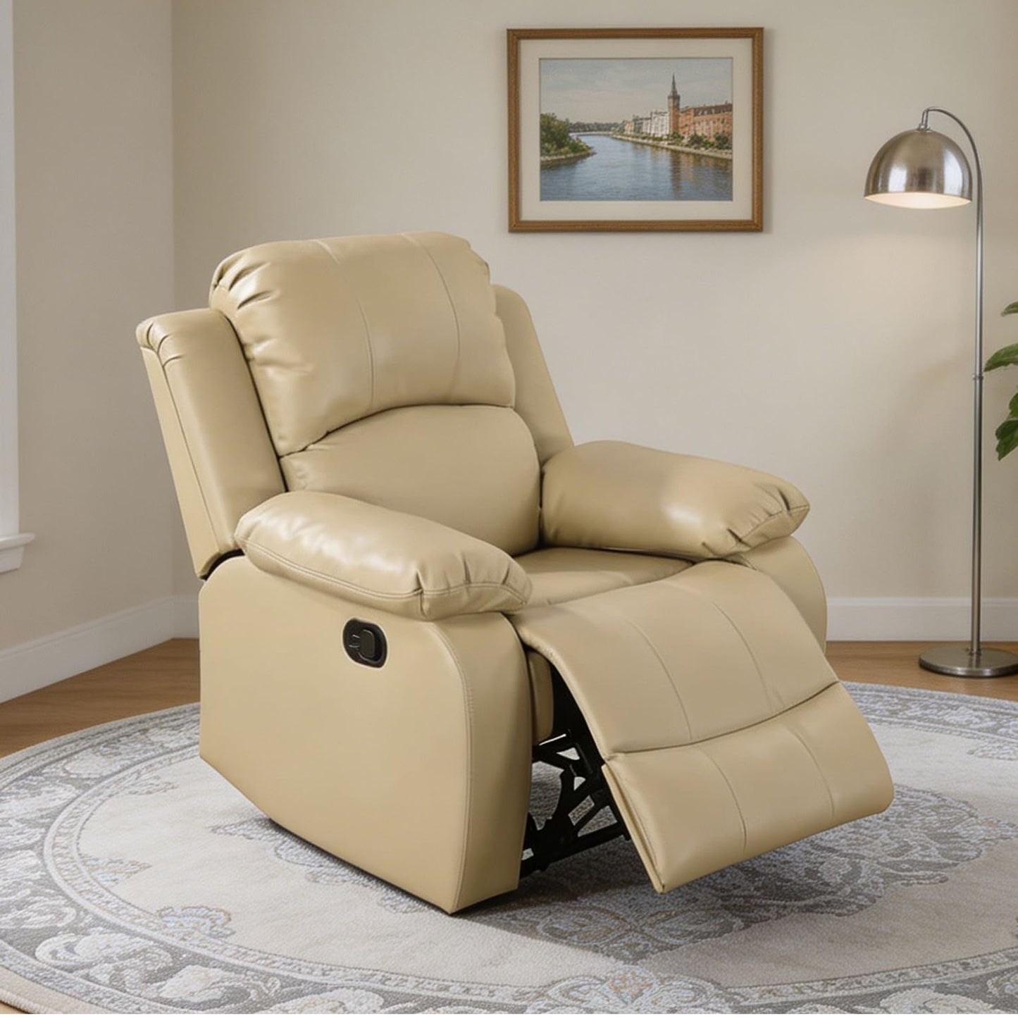 Trygoal Manual Recliner Chair, Nursery Rocking Chair, Leather Recliner Chair for Adults, Lazy Boy, Gaming Recliner wih Overstuffed Arms, Suitable for Home Theater, Living Room, Bedroom, Beige