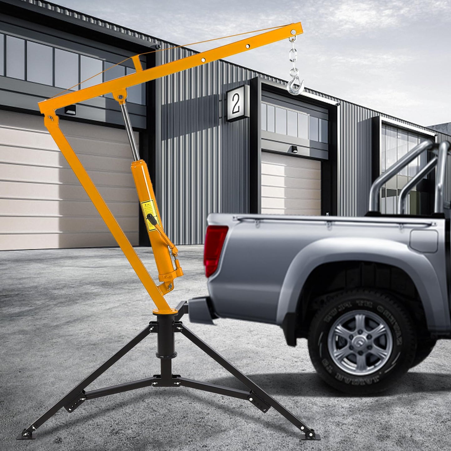 PeakPursuit 1000 LBS Receiver Hitch Crane, Hydraulic Swivel Pickup Truck Crane with 3 Adjustable Boom Options, Heavy Duty Hitch Mounted Crane for Workshop Construction Agriculture Logging, Yellow