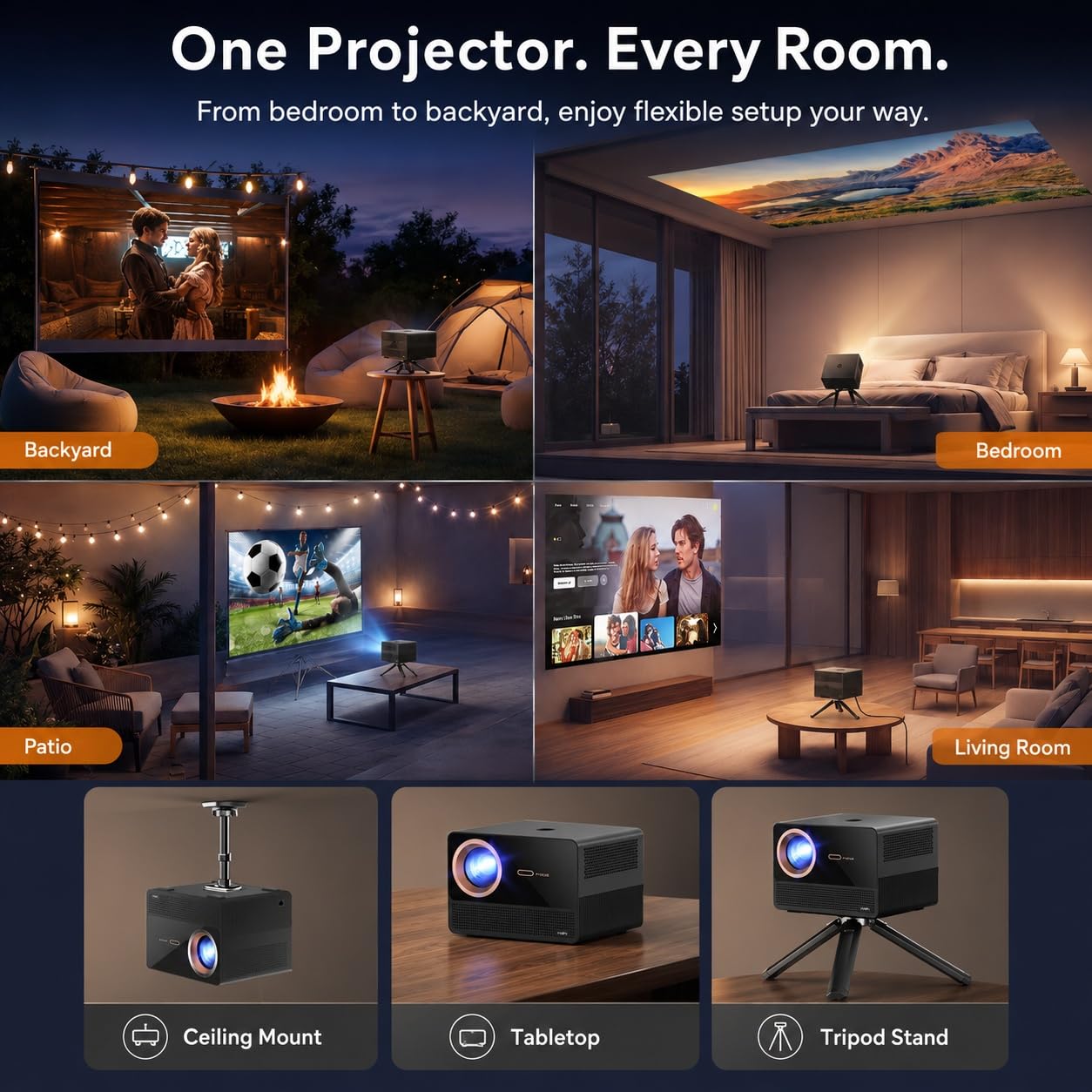 Ecosky 3500 ANSI Lumens Licensed Google TV Projector, Native 1080P 4K Supported Smart Projector with Auto Focus, Keystone, WiFi Bluetooth for Bedroom Home Theater Outdoor Movies