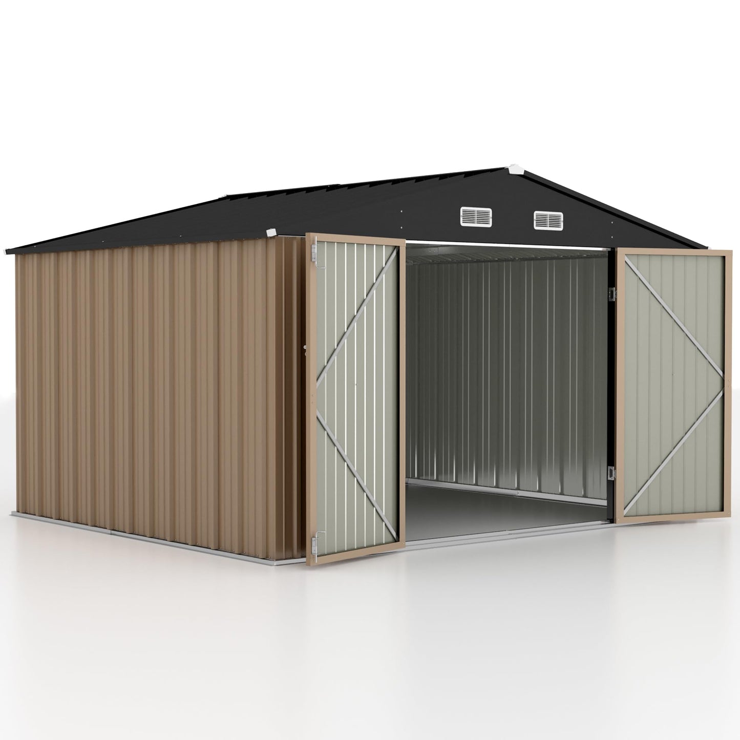 GUNJI 10 x 8 FT Shed Outdoor Storage Shed Metal Garden Shed with Lockable Door Outside Waterproof Tool Shed for Backyard, Patio, Lawn (Brown)