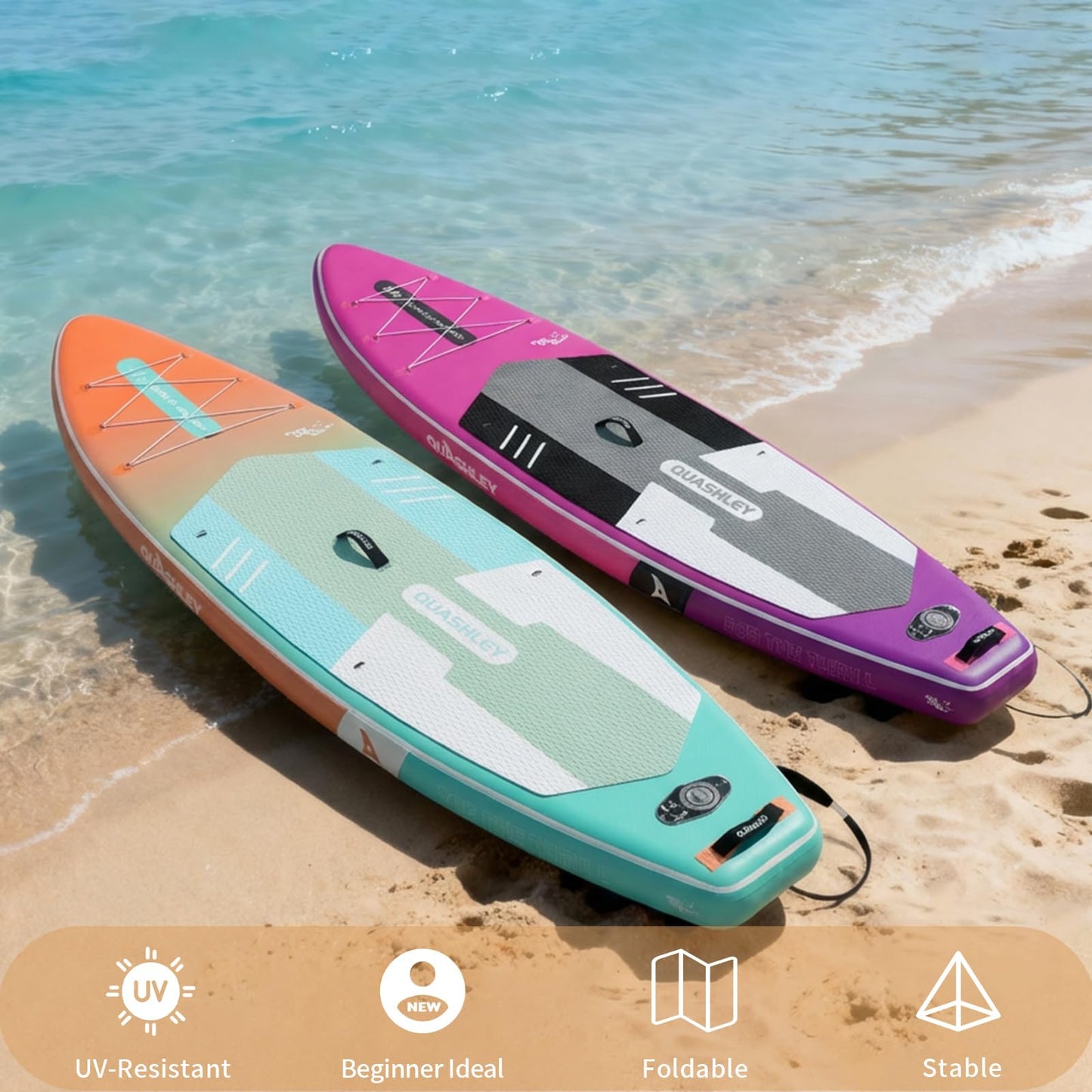 Quashley Inflatable Stand Up Paddle Board - All-Round SUP for Yoga,Fishing,Touring | Portable,Stable,Lightweight with Non-Slip Deck & Paddle for Beginners & Family Fun Fade Purple