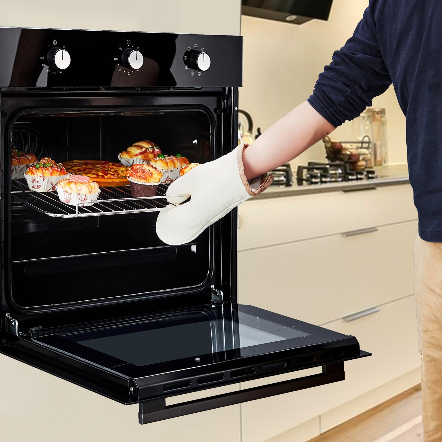 24" Single Wall Oven, 2.5 Cu.Ft Built-in Electric Single Wall Ovens with Mechanical Knobs, Double-Layered Glass Door, 5 Cooking Functions, 3000W 240V Ideal for Kitchen Oven