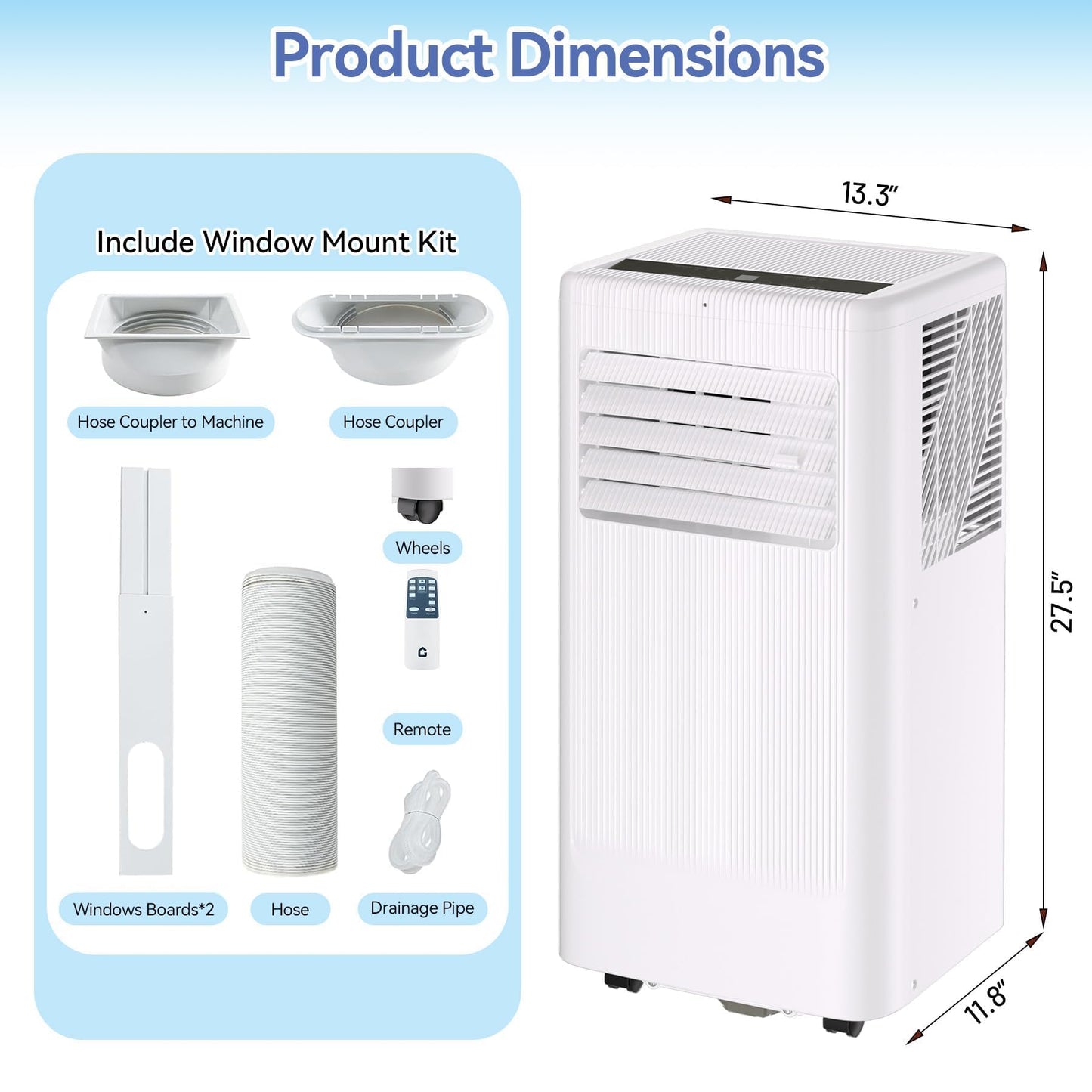 10000 BTU Portable Air Conditioners, 3 in 1 Portable AC with Cool, Dry, Fan Modes, Quiet Air Conditioners Cools Room up to 560 sq.ft, LED Display, Remote & 24H Timer, for Bedroom/Dorms/Apartments