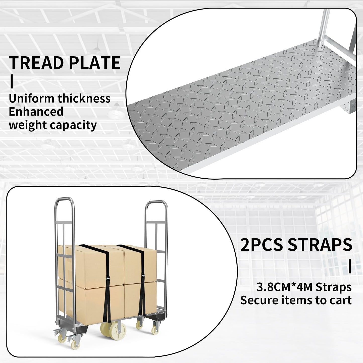 U-Boat Platform Truck Cart, 16 x 48 Inch Narrow Aisle Flatbed Truck w/6PCS Wheel Caster 2000LBS Weight Capacity Heavy Duty Platform Dolly with Removable Handles for Warehouse, Storage Room
