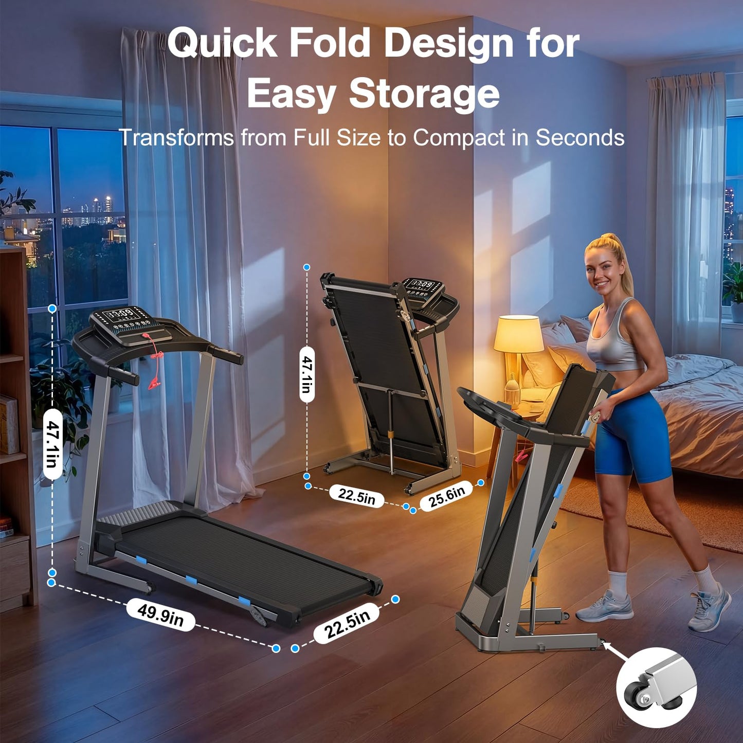 COZYINN Folding Treadmill with Incline, 3.5HP Quiet Treadmills for Home 400 lb Capacity, Running Machine with Pulse Sensor and Bluetooth Speaker, 7.6 MPH, App, Wide Belt, Space-Saving Design