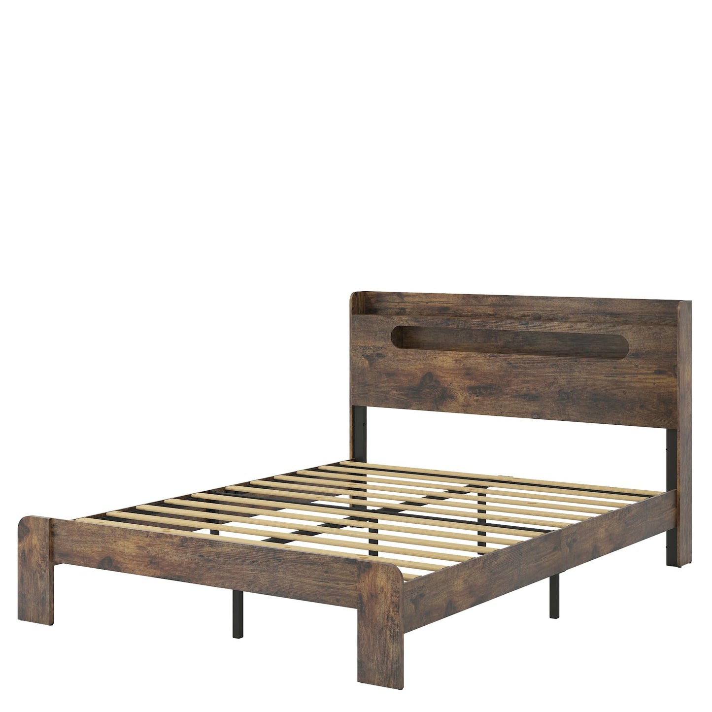 Ball & Cast King Size Bed Frame,Wood Platform Bed Frame King with Storage Headboard, LED Light & USB Port,Noise Free,No Box Spring Needed,Easy Assembly,Dark Brown