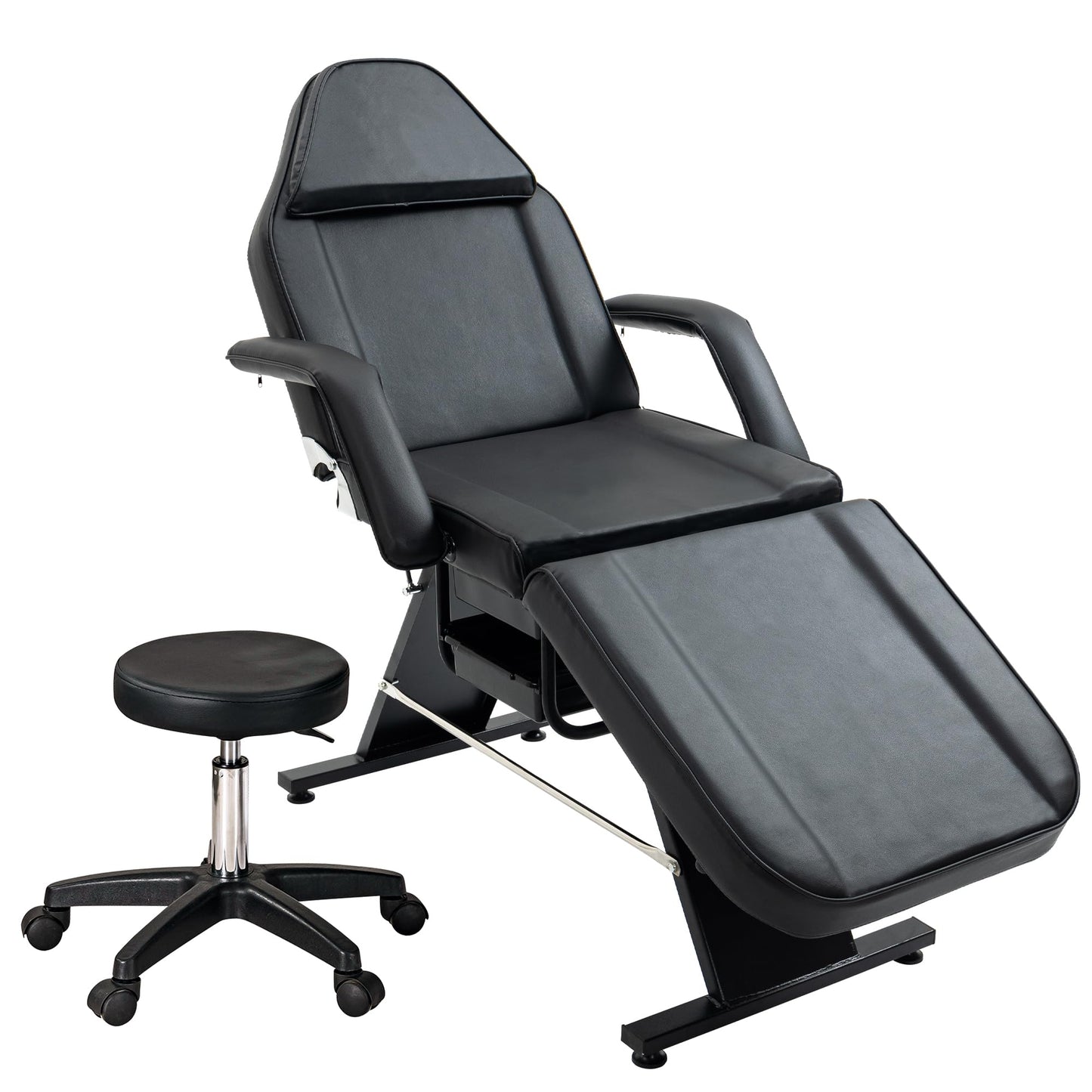 Brisca Massage Salon Tattoo Chair with Two Trays,Esthetician Bed W/Hydraulic Stool and Multi-Purpose 3-Section Facial Table,for Barber,Mani-pedis,Spa,Black