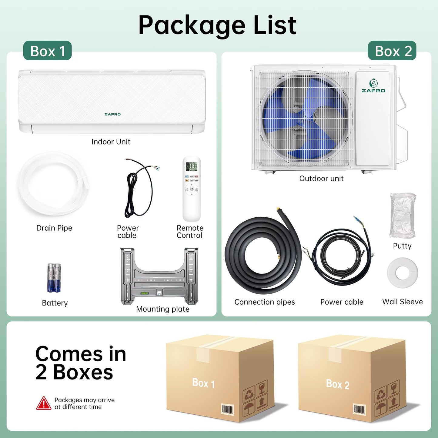 ZAFRO 24000 BTU Mini Split Air Conditioner & Heating System, 19 SEER2 Inverter Ductless Mini Split AC System with WiFi & Remote Control, Ultra Quiet 30dB, Cools/Heats Up to 1500 Sq.Ft