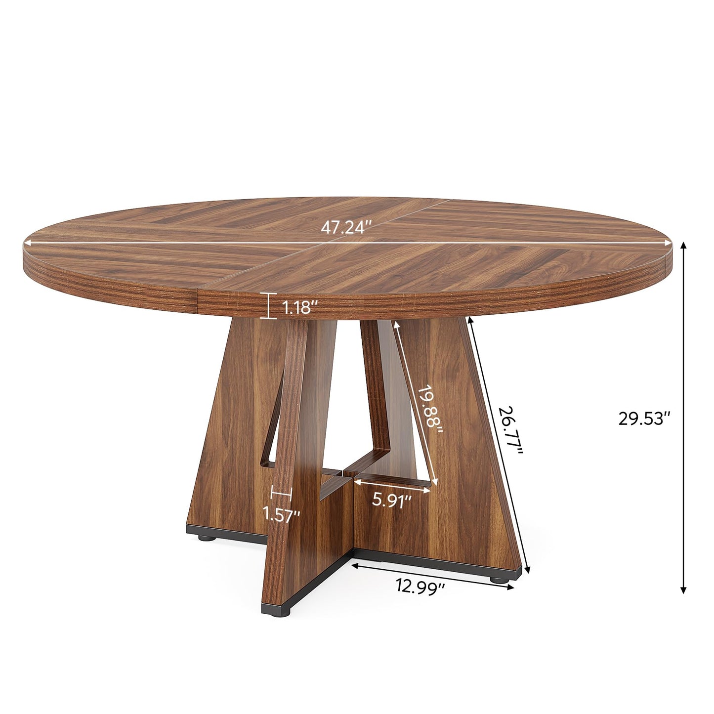 Tribesigns 47 inch Round Dining Table Wood Kitchen Table for Dining Room, 47" Dinner Room Tables for 4-6, Farmhouse Accent Furniture with Wooden Tabletop and Cross Base, Rustic Brown