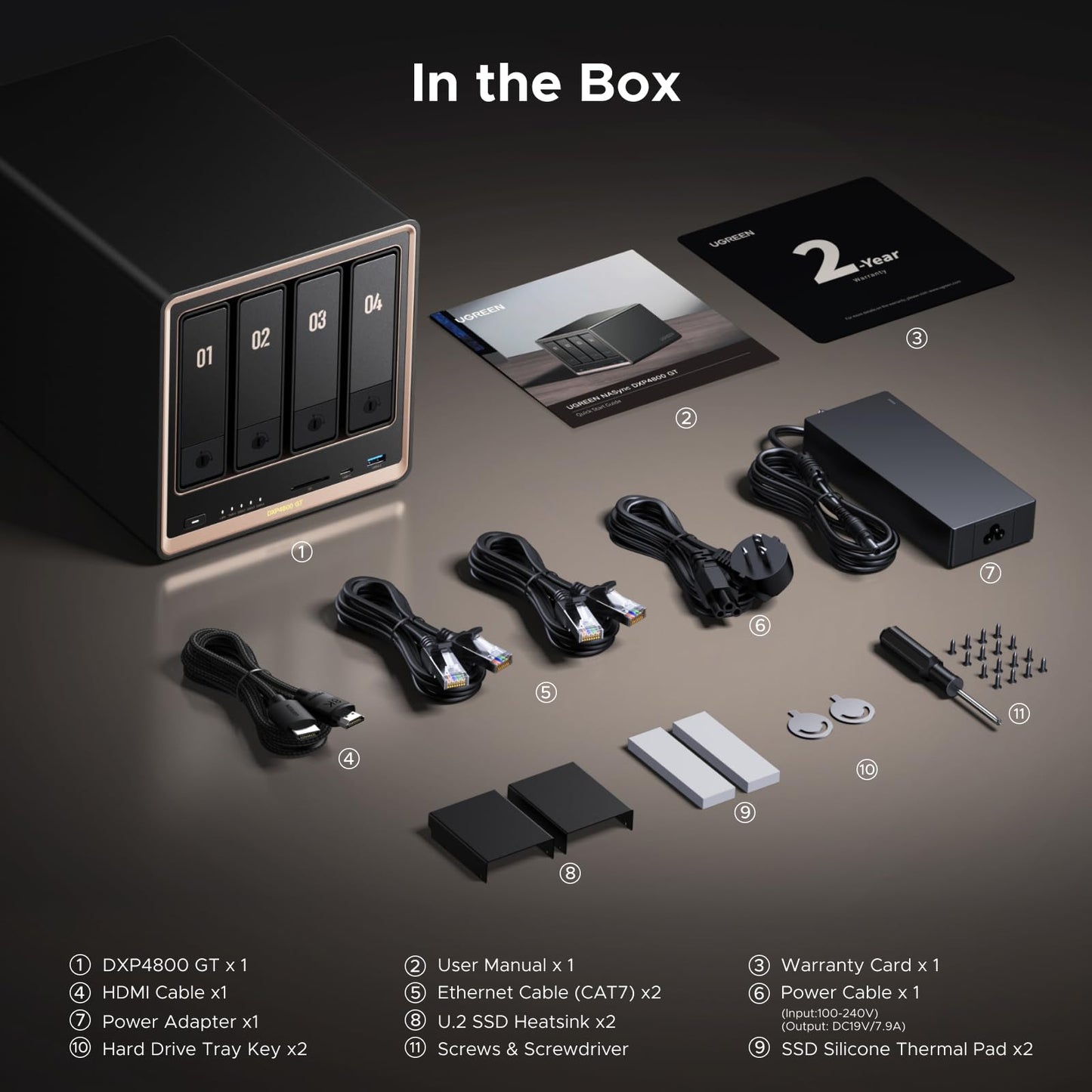 UGREEN NAS DXP4800 GT 4-Bay Desktop Network Attached Storage, AMD R2514 CPU, 8GB DDR4 RAM, 2X 10GbE, 2X M.2 NVMe Slots, 4K HDMI Ideal for Smart Home Enthusiasts, Creators, Office Teams (Diskless)