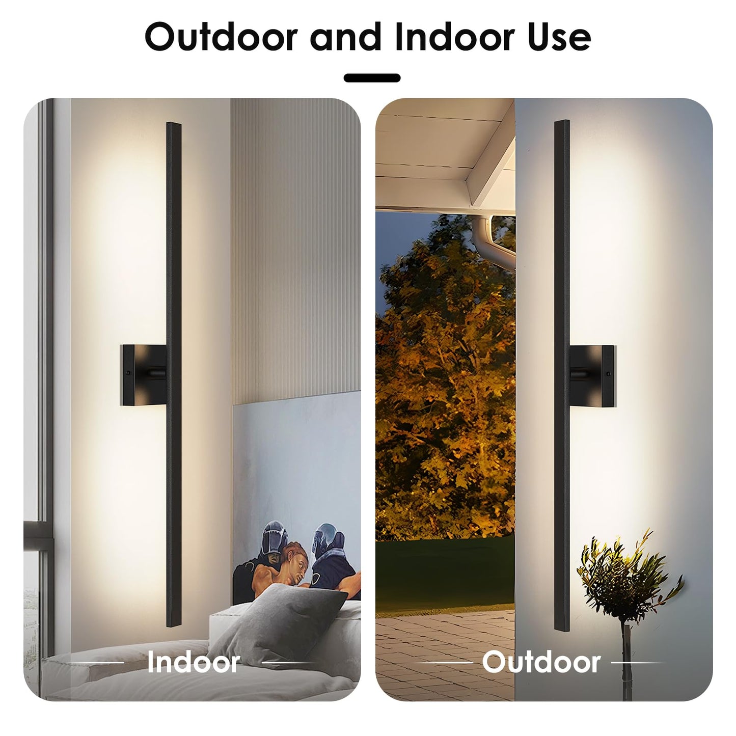 BesLowe Outdoor Wall Lights, Modern LED Porch Sconces, Waterproof, 39in, Black, 2-Pack, Model B04060L