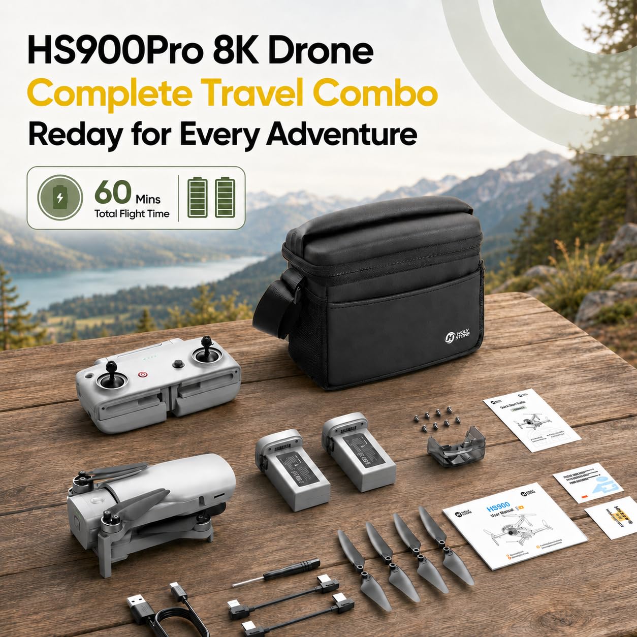Holy Stone Drones with Camera for Adults 4K, 48MP 8K Photos, 4K/30FPS Video, 3-Axis Gimbal, GPS Auto Return, 10KM 5.8GHz Transmission, 60-mins Fly Time, AI Quick Shots, Under 249g (Gray)