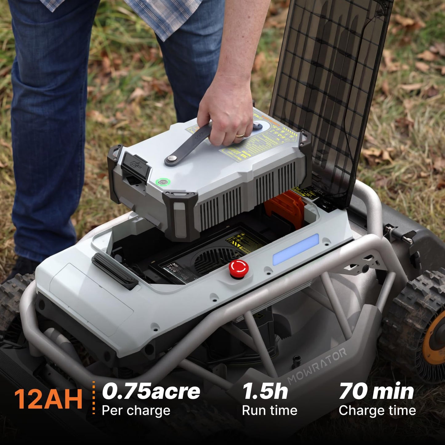 Mowrator S1 4WD 12Ah Remote Control Lawn Mower, All-Season Yard Care, 75% (37°) Slope Climbing, 21" Cutting Width, 1.5–4.3" Adjustable Cutting Height, Up to 0.75 Acres