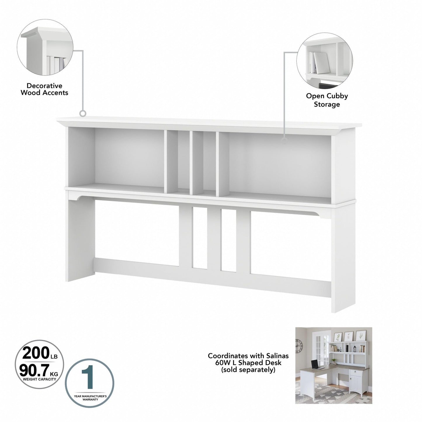 Bush Home Salinas L-Shaped Desk with Hutch | Study Table with Drawers and Cabinets in Pure White and Shiplap Gray | Home Office Computer Desk | Work Desk with Storage