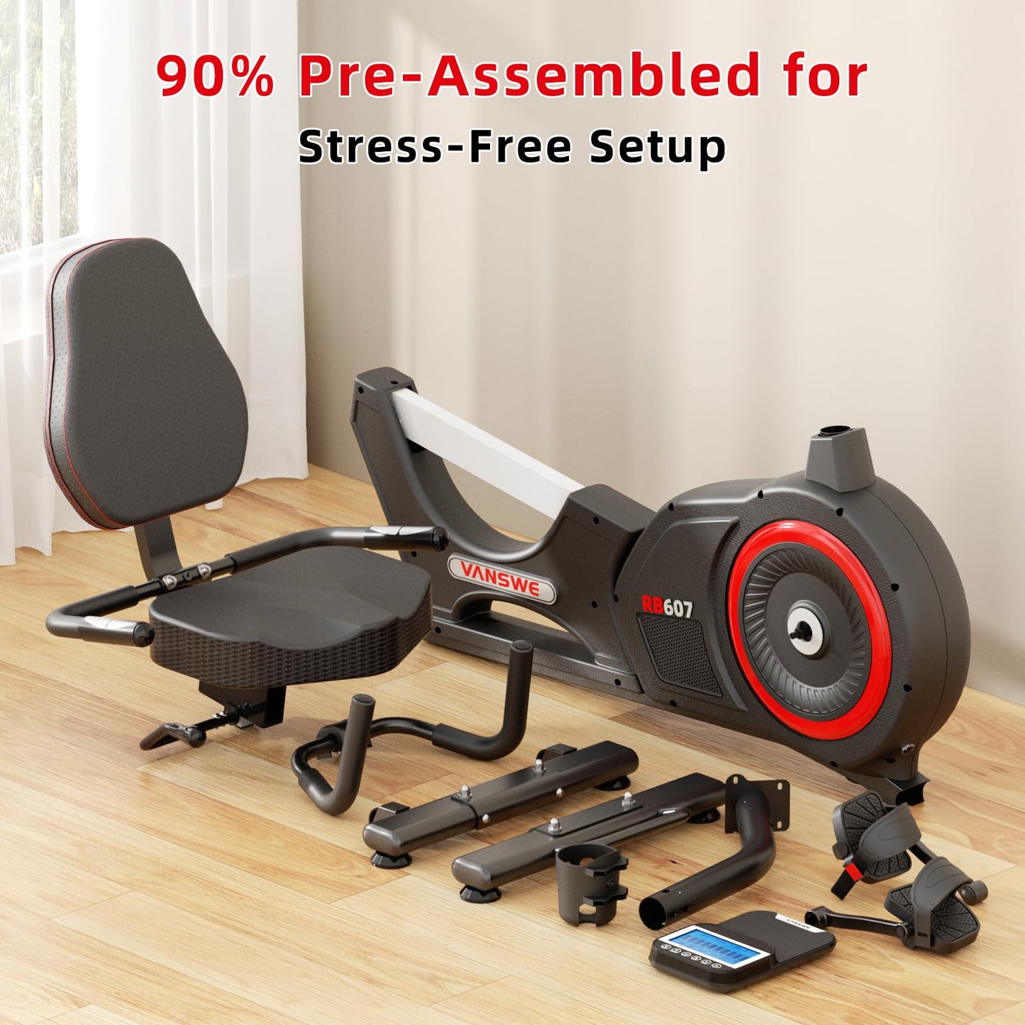 VANSWE Recumbent Exercise Bike for Seniors, Recumbent Stationary Bikes for Home with 450 LBS Weight Capacity, Backlit Monitor with 19 Built-In Programs, Bluetooth App Connectivity and 16-Level Electronically Controlled Magnetic Resistance