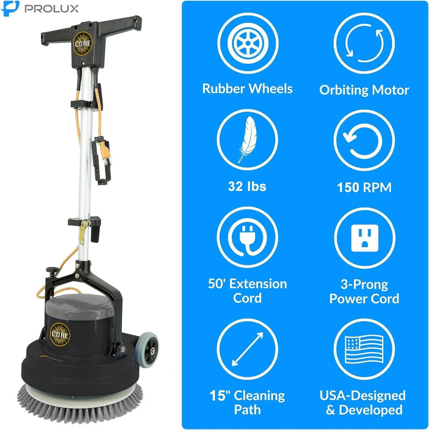 Prolux PLC15 15" Loaded Heavy Duty Single Pad Commercial Polisher Floor Buffer Machine Scrubber