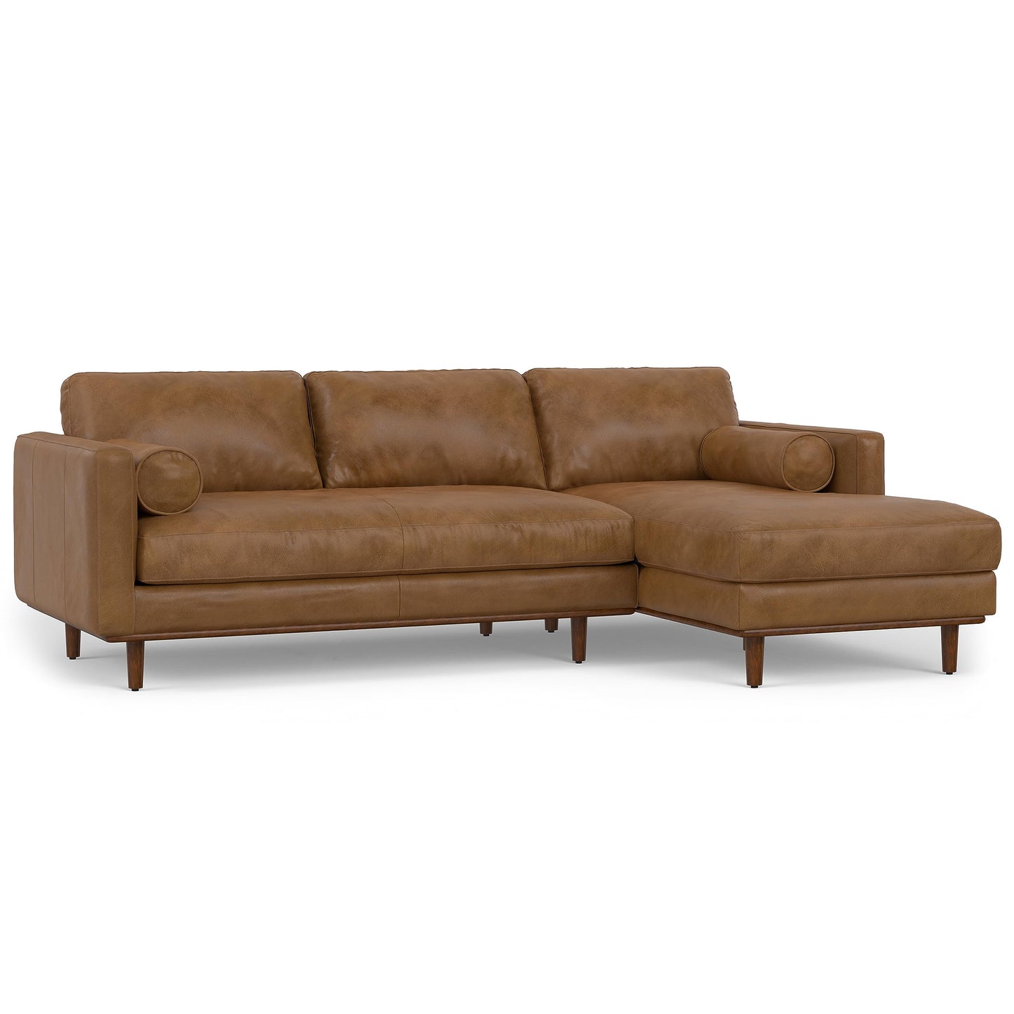 SIMPLIHOME Morrison Right Sectional Sofa in Full-Grain Genuine Leather, Caramel Brown, 102-inches Wide, L-Shaped Leather Couch with Right Chaise for the Living Room and Family Room