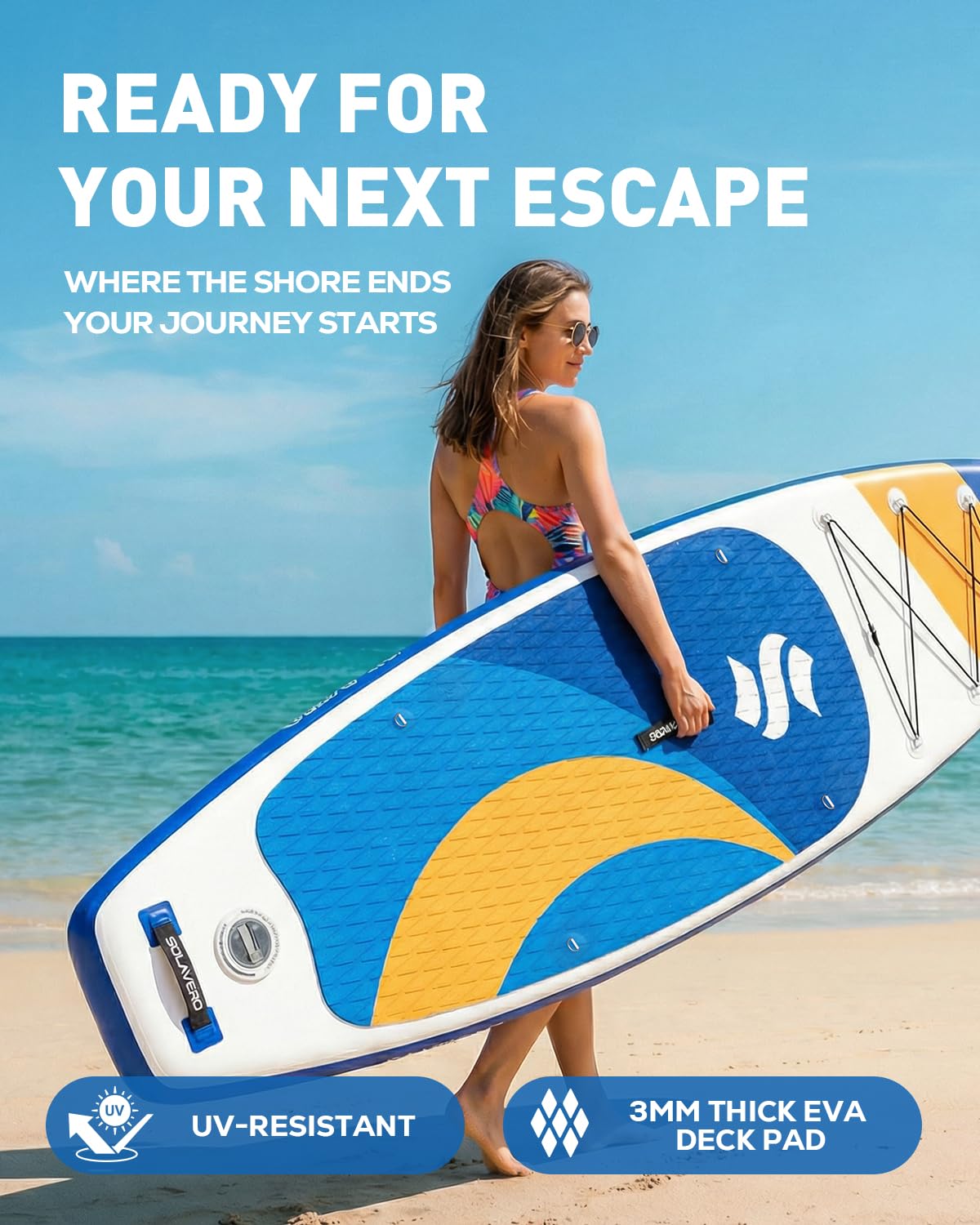 SOLAVERO 11' Inflatable Stand Up Paddle Board, Extra Wide Stable SUP with Premium Accessories Blow Up Paddle Board for Adults, Suitable for Sea and Lake, All Skill Levels