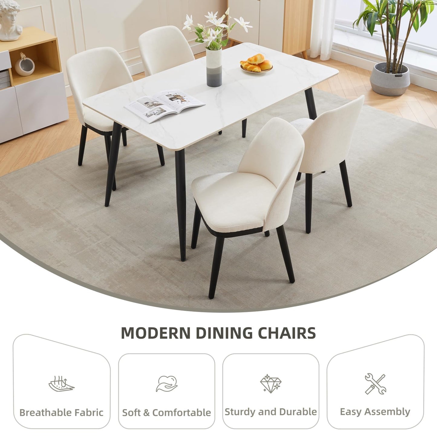 Garvee Upholstered Dining Chairs Set of 6, Modern Fabric Kitchen Chairs with Back and Wood Legs, Dining Room Chairs for Dining Room Restaurant Cafe, Beige