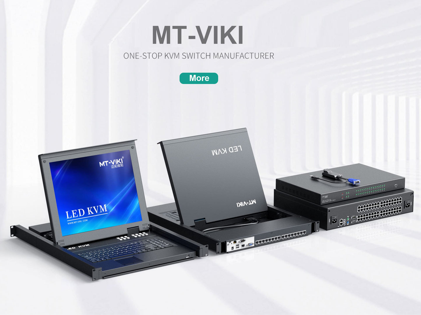 MT-VIKI KVM Rack Console w/19'' LCD Monitor, 8 Port VGA KVM Switch with Keyboard Touchpad Monitor, Fit for 1U 19'' Rack, OSD/Hotkey/Button 【with 8 KVM Cable】