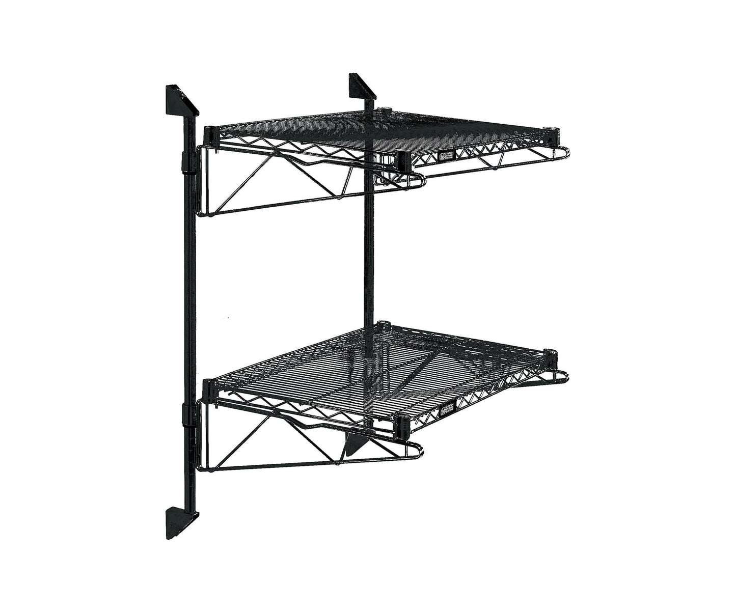 Quantum WC34-CB1230BK Epoxy Coated Cantilever Double Shelf Wall Mount with (2) Shelves (2) 34" Posts (4) Arms and (4) Mounting Brackets for Warehouse Storage | 30"W x 12"D x 34"H, Black, Carbon Steel