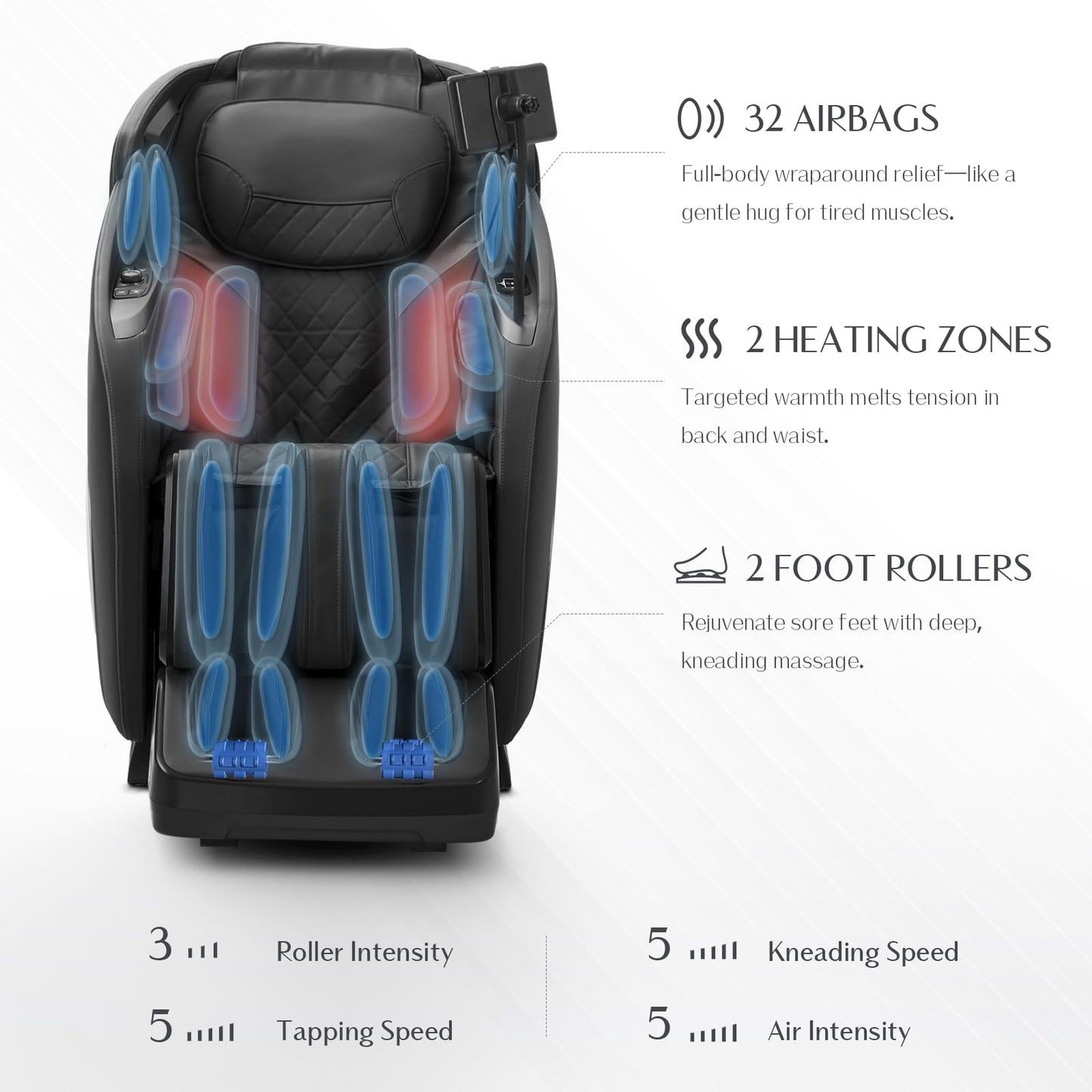 3D Massage Chair, Full Body Massage Chair, Zero Gravity Recliner w/Dynamic Leg Kneading System, 53.14" SL Track, Sleek Appearance, 12 Auto Modes, Wireless Charging, Bluetooth Speaker, TFT Screen