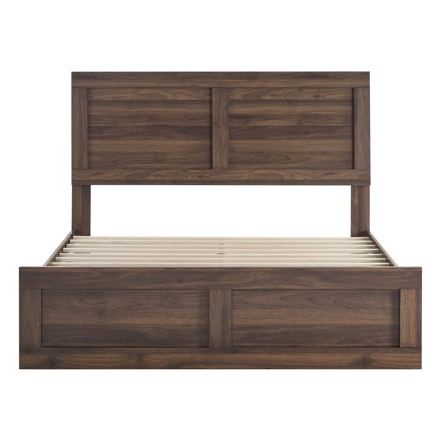 KISLOT 3 Pieces Bedroom Set, Wood Bed Frame with Upholstered Headboard & 2 Nightstands with Storage, Wooden Platform Mattress Foundation Farmhouse Bedroom Furniture Set