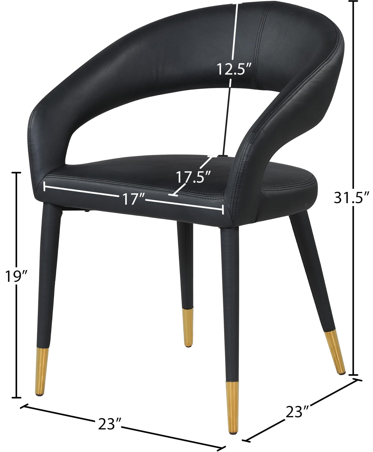 Meridian Furniture 538Black-C Destiny Collection Modern | Contemporary Vegan Leather Upholstered Rounded Back Dining Chair, Black, 23" W x 23" D x 31.5" H
