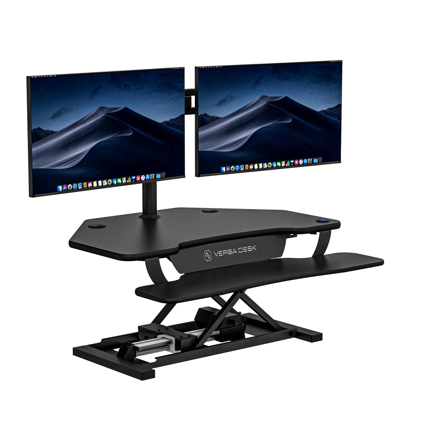 VERSADESK PowerPro 36" Corner Standing Desk Converter, 36 Inch Motorized Height-Adjustable Standup Desk Riser Sit to Stand Desktop with Keyboard and Mouse Tray + USB Charging Port, Black