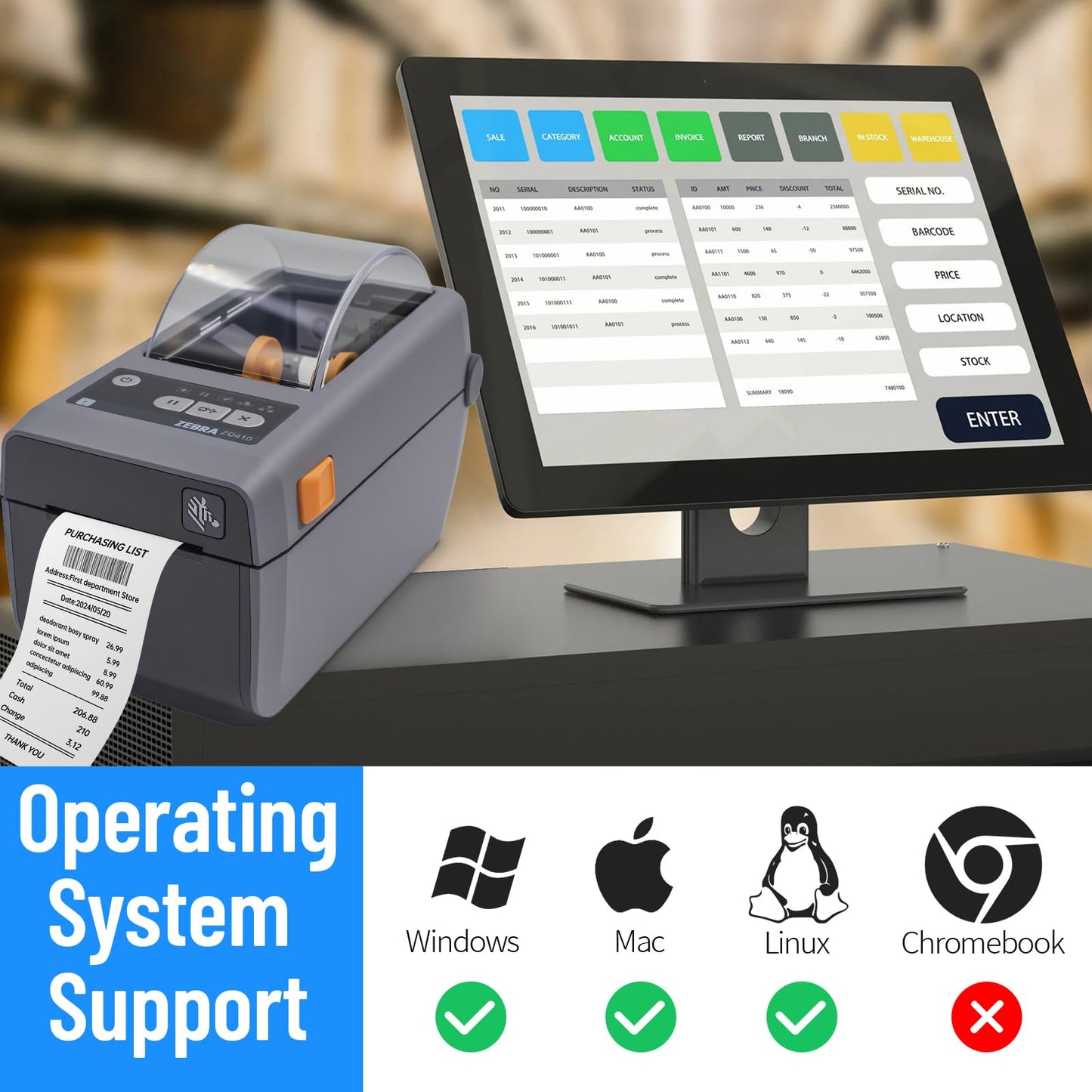 Zebra ZD410 203dpi Direct Thermal Desktop Monochrome Printer Print Width of 2 in Ethernet USB Connectivity, USB Host - ZD41022-D01000EZ