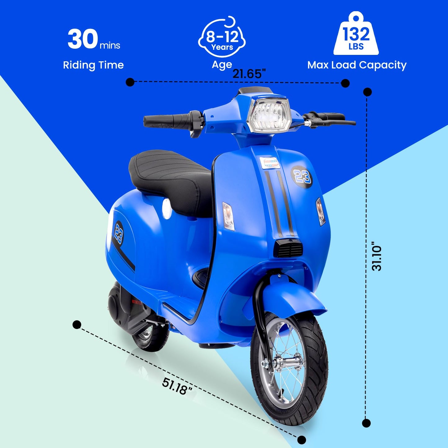 Garvee Electric Moped Scooter for Kids, 24V 350W Kids Ride on Motorcycle, Max Up to 14MPH